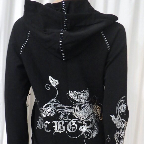NWT BCBG sz SM MED LG XL 95% cotton BLACK SILVER BUTTERFLY & VINE 2PC TRACKSUIT - Picture 14 of 16